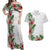 Hawaii Tropical Flowers and Leaves Couples Matching Off Shoulder Maxi Dress and Hawaiian Shirt Tapa Pattern White Mode