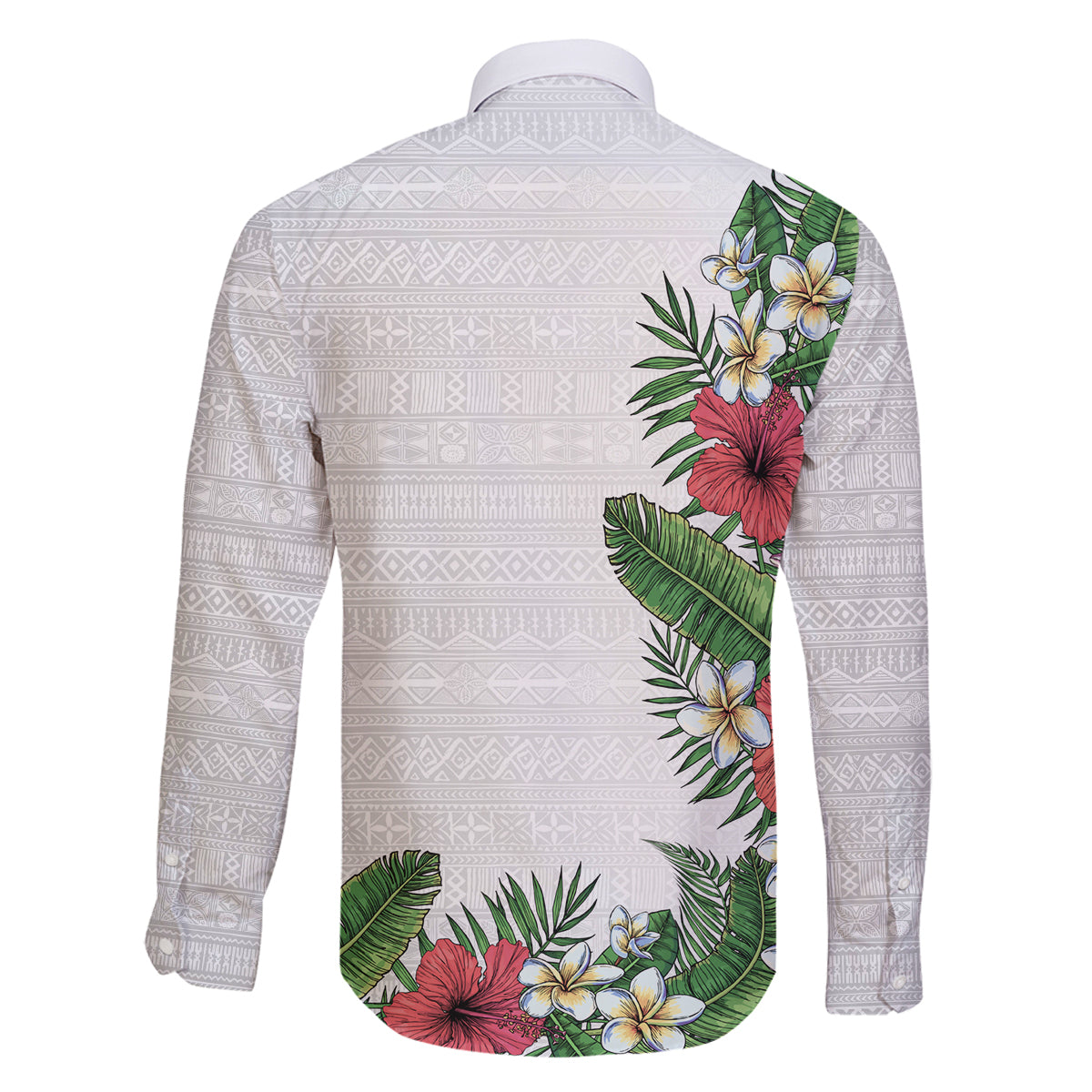 Hawaii Tropical Flowers and Leaves Family Matching Mermaid Dress and Hawaiian Shirt Tapa Pattern White Mode LT03 - Polynesian Pride