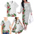 Hawaii Tropical Flowers and Leaves Family Matching Off The Shoulder Long Sleeve Dress and Hawaiian Shirt Tapa Pattern White Mode