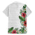 Hawaii Tropical Flowers and Leaves Family Matching Off The Shoulder Long Sleeve Dress and Hawaiian Shirt Tapa Pattern White Mode