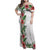 Hawaii Tropical Flowers and Leaves Family Matching Off Shoulder Maxi Dress and Hawaiian Shirt Tapa Pattern White Mode