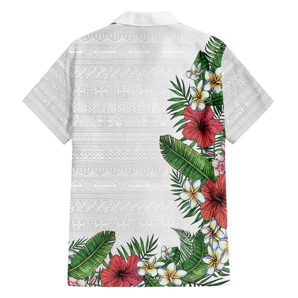 Hawaii Tropical Flowers and Leaves Family Matching Puletasi and Hawaiian Shirt Tapa Pattern White Mode LT03 - Polynesian Pride