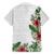 Hawaii Tropical Flowers and Leaves Family Matching Short Sleeve Bodycon Dress and Hawaiian Shirt Tapa Pattern White Mode