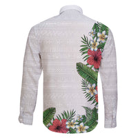 Hawaii Tropical Flowers and Leaves Family Matching Tank Maxi Dress and Hawaiian Shirt Tapa Pattern White Mode