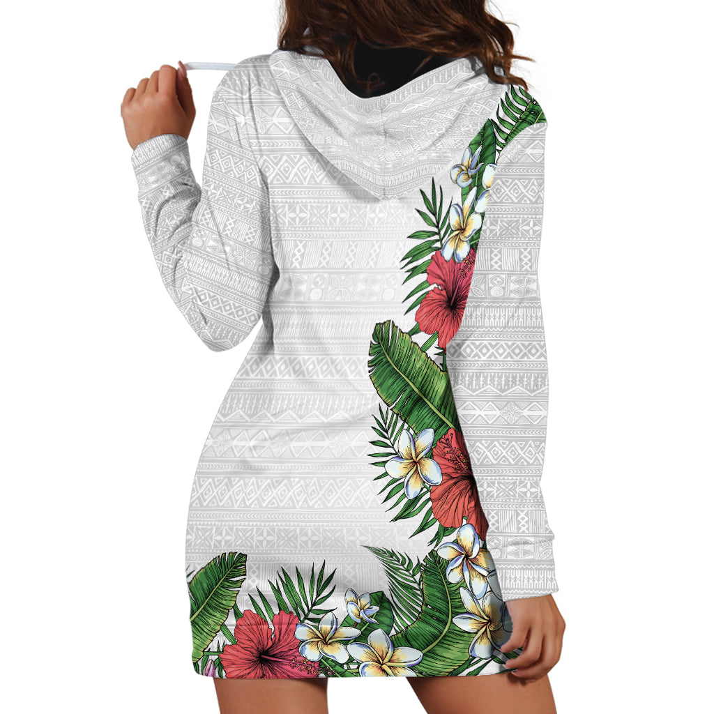 Hawaii Tropical Flowers and Leaves Hoodie Dress Tapa Pattern White Mode LT03 - Polynesian Pride