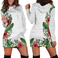 Hawaii Tropical Flowers and Leaves Hoodie Dress Tapa Pattern White Mode LT03 - Polynesian Pride