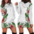 Hawaii Tropical Flowers and Leaves Hoodie Dress Tapa Pattern White Mode