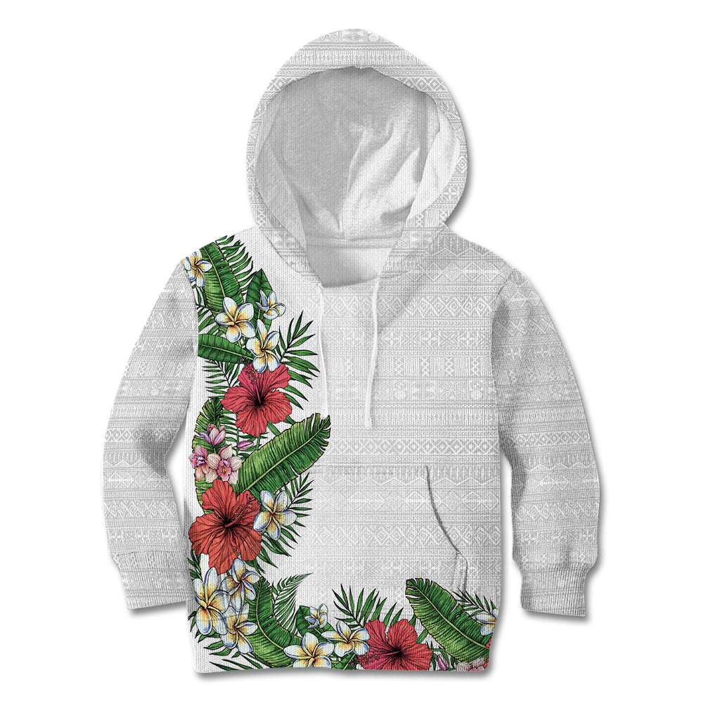 Hawaii Tropical Flowers and Leaves Kid Hoodie Tapa Pattern White Mode