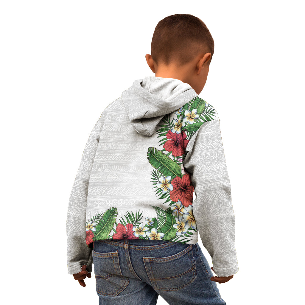 Hawaii Tropical Flowers and Leaves Kid Hoodie Tapa Pattern White Mode
