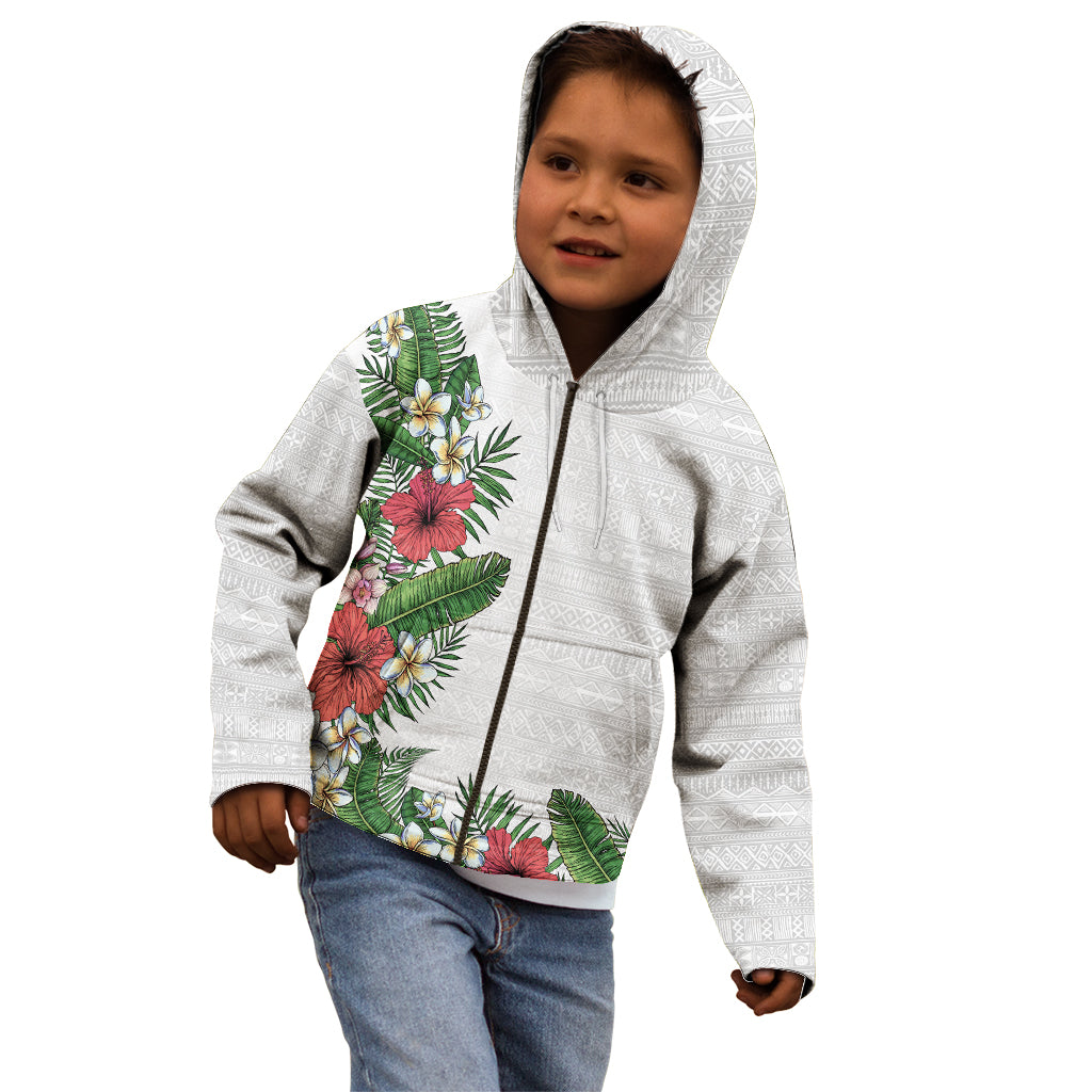 Hawaii Tropical Flowers and Leaves Kid Hoodie Tapa Pattern White Mode