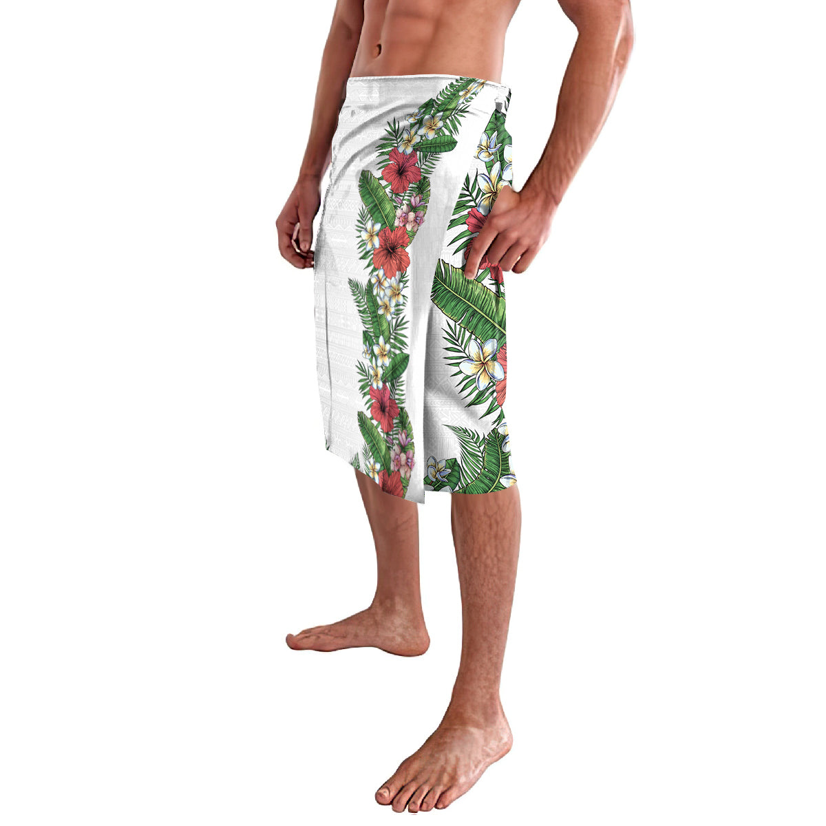 Hawaii Tropical Flowers and Leaves Lavalava Tapa Pattern White Mode LT03 - Polynesian Pride