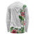 Hawaii Tropical Flowers and Leaves Long Sleeve Shirt Tapa Pattern White Mode