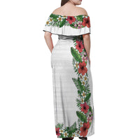 Hawaii Tropical Flowers and Leaves Off Shoulder Maxi Dress Tapa Pattern White Mode LT03 - Polynesian Pride