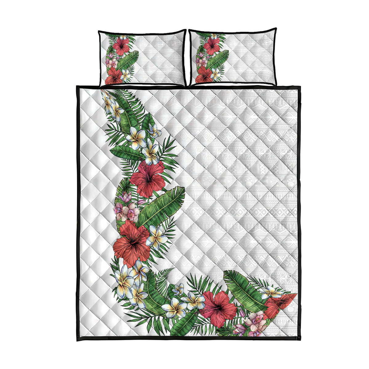 Hawaii Tropical Flowers and Leaves Quilt Bed Set Tapa Pattern White Mode LT03 - Polynesian Pride