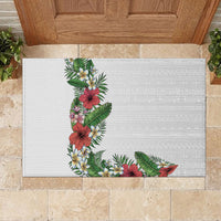 Hawaii Tropical Flowers and Leaves Rubber Doormat Tapa Pattern White Mode LT03 - Polynesian Pride