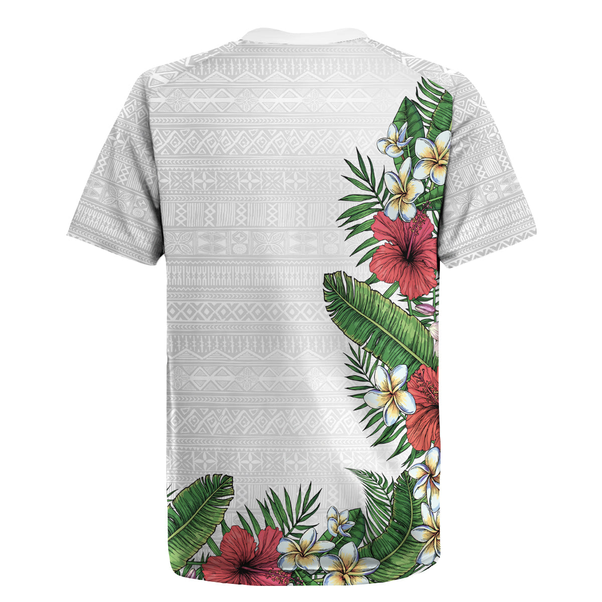Hawaii Tropical Flowers and Leaves Rugby Jersey Tapa Pattern White Mode LT03 - Polynesian Pride