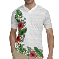 Hawaii Tropical Flowers and Leaves Rugby Jersey Tapa Pattern White Mode LT03 - Polynesian Pride