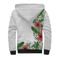 Hawaii Tropical Flowers and Leaves Sherpa Hoodie Tapa Pattern White Mode LT03 - Polynesian Pride