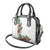 Hawaii Tropical Flowers and Leaves Shoulder Handbag Tapa Pattern White Mode