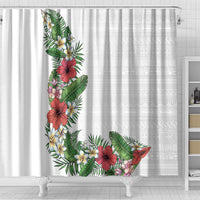 Hawaii Tropical Flowers and Leaves Shower Curtain Tapa Pattern White Mode
