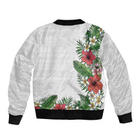 Hawaii Tropical Flowers and Leaves Sleeve Zip Bomber Jacket Tapa Pattern White Mode LT03 - Polynesian Pride