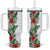 Hawaii Tropical Flowers and Leaves Tumbler With Handle Tapa Pattern White Mode
