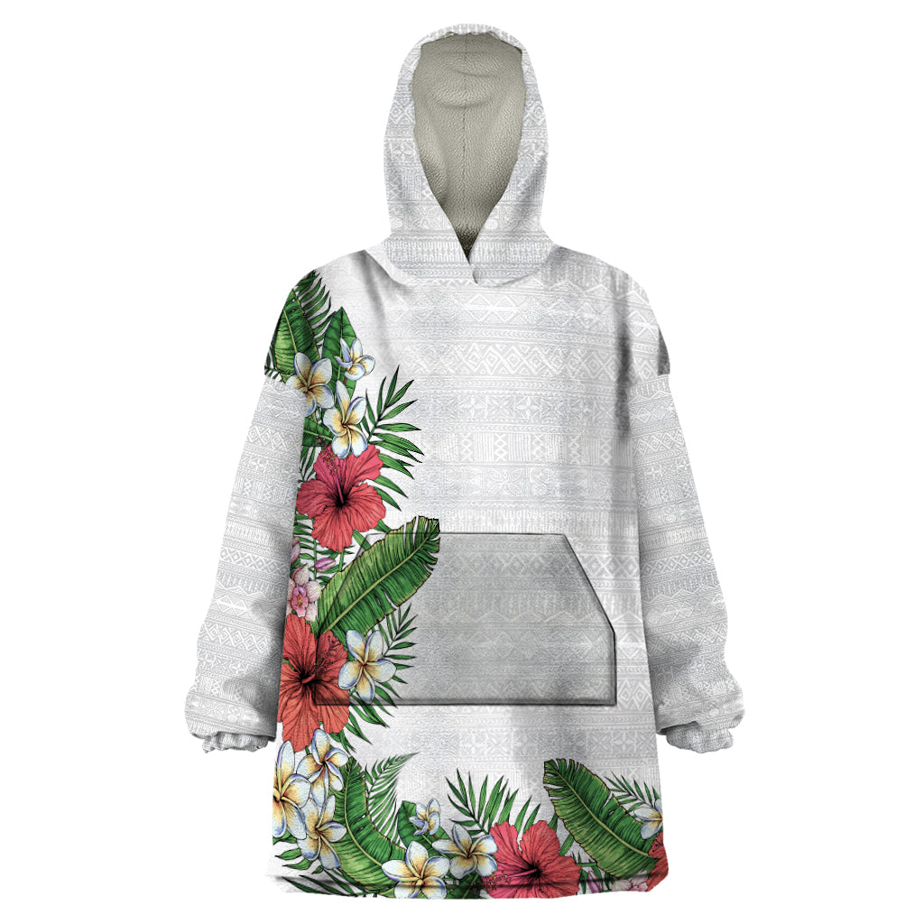 Hawaii Tropical Flowers and Leaves Wearable Blanket Hoodie Tapa Pattern White Mode LT03 One Size White - Polynesian Pride