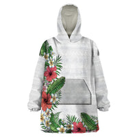 Hawaii Tropical Flowers and Leaves Wearable Blanket Hoodie Tapa Pattern White Mode LT03 One Size White - Polynesian Pride