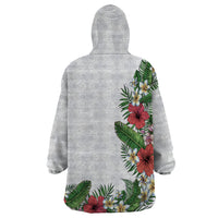 Hawaii Tropical Flowers and Leaves Wearable Blanket Hoodie Tapa Pattern White Mode LT03 - Polynesian Pride