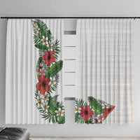 Hawaii Tropical Flowers and Leaves Window Curtain Tapa Pattern White Mode LT03 With Hooks White - Polynesian Pride
