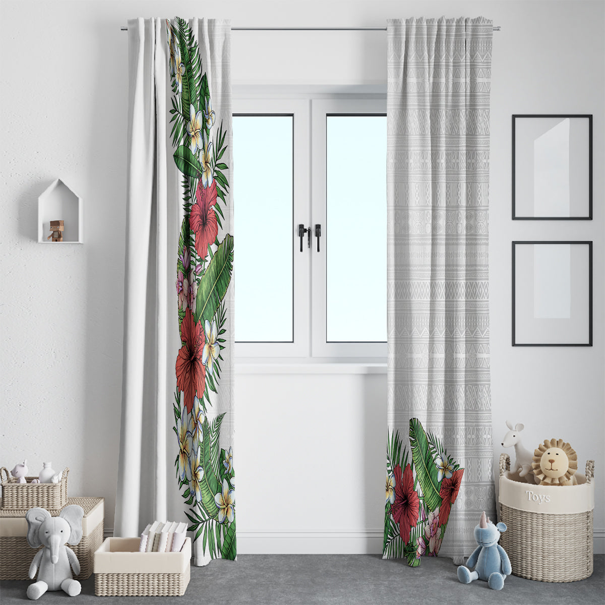 Hawaii Tropical Flowers and Leaves Window Curtain Tapa Pattern White Mode LT03 - Polynesian Pride