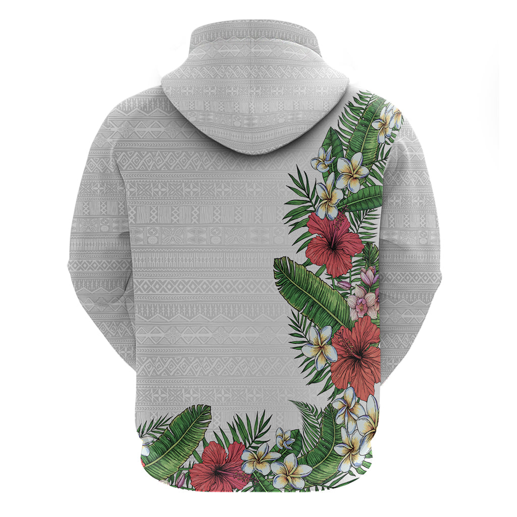 Hawaii Tropical Flowers and Leaves Zip Hoodie Tapa Pattern White Mode