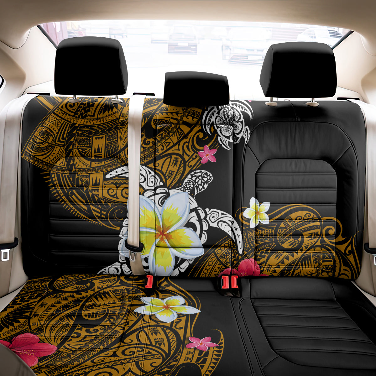 Hawaii Turtle and Tropical Flower Back Car Seat Cover Polynesian Pattern