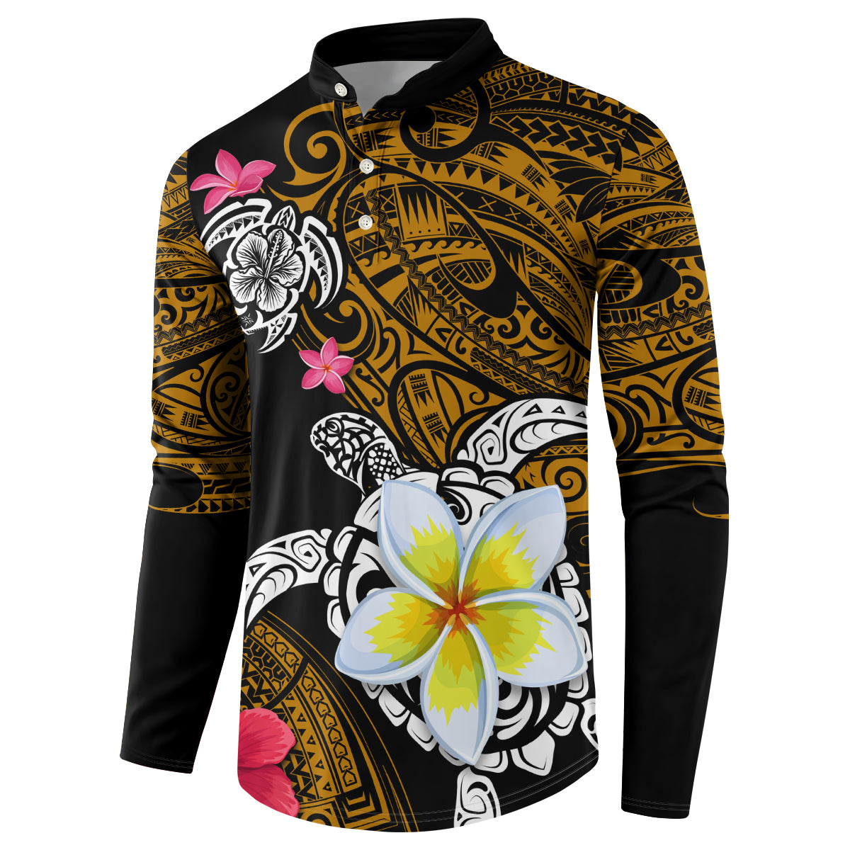 Hawaii Turtle and Tropical Flower Button Sweatshirt Polynesian Pattern LT03 - Polynesian Pride