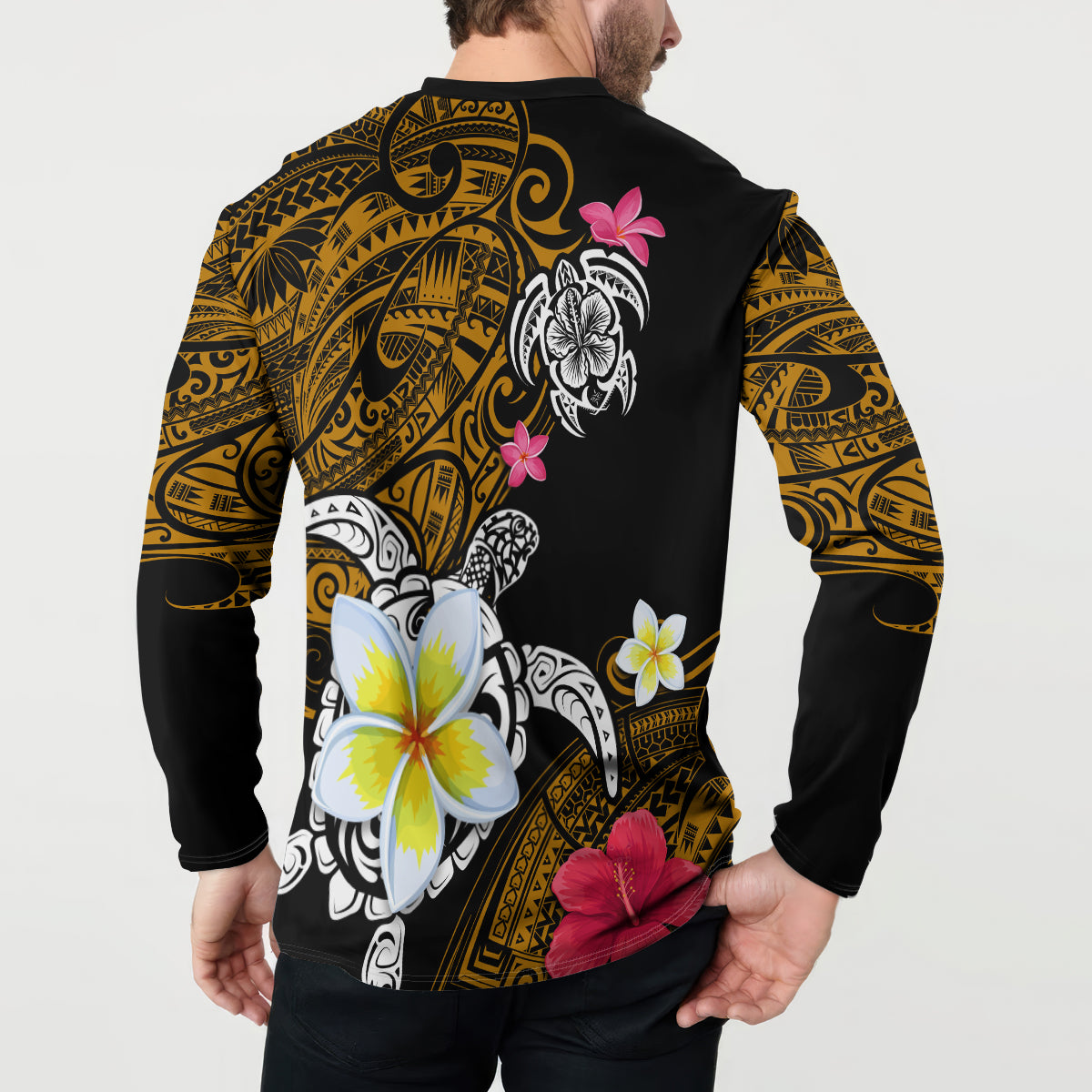 Hawaii Turtle and Tropical Flower Button Sweatshirt Polynesian Pattern LT03 - Polynesian Pride