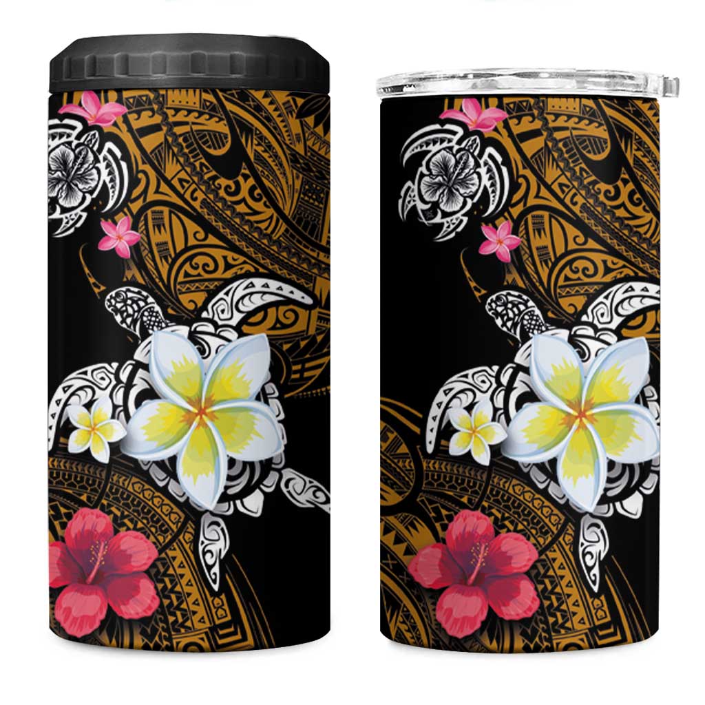 Hawaii Turtle and Tropical Flower 4 in 1 Can Cooler Tumbler Polynesian Pattern