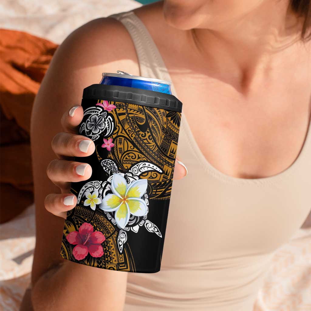 Hawaii Turtle and Tropical Flower 4 in 1 Can Cooler Tumbler Polynesian Pattern