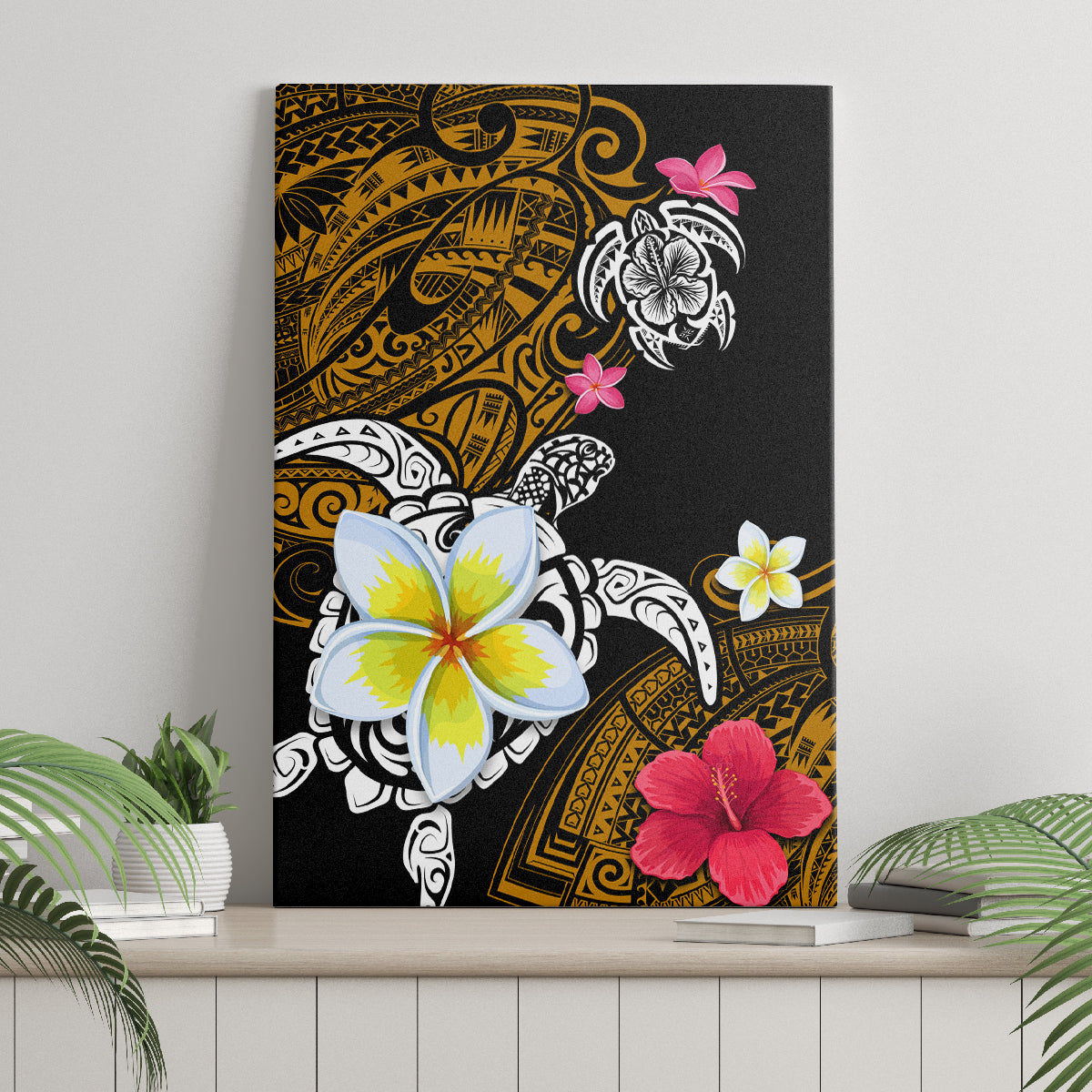 Hawaii Turtle and Tropical Flower Canvas Wall Art Polynesian Pattern LT03 - Polynesian Pride
