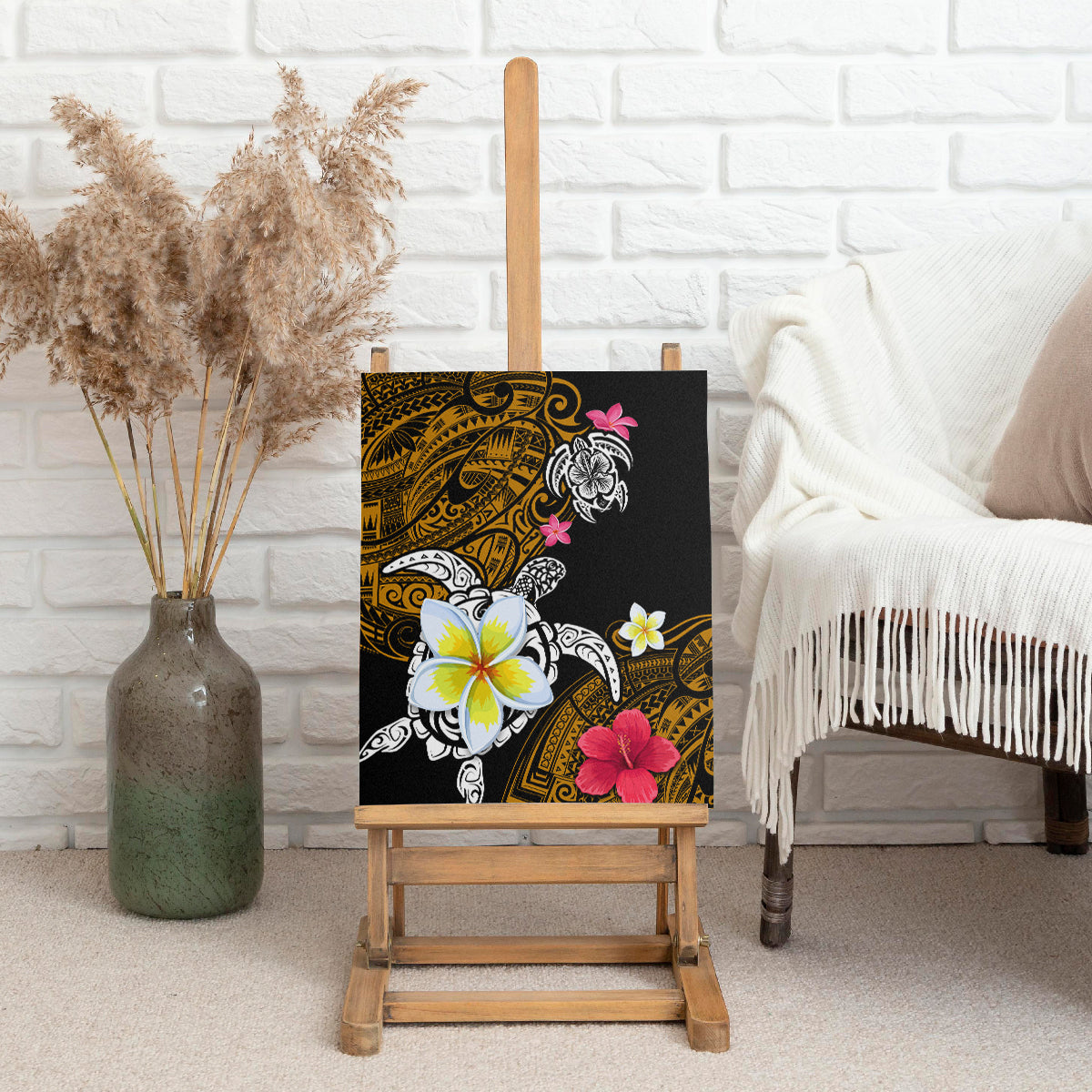 Hawaii Turtle and Tropical Flower Canvas Wall Art Polynesian Pattern LT03 - Polynesian Pride