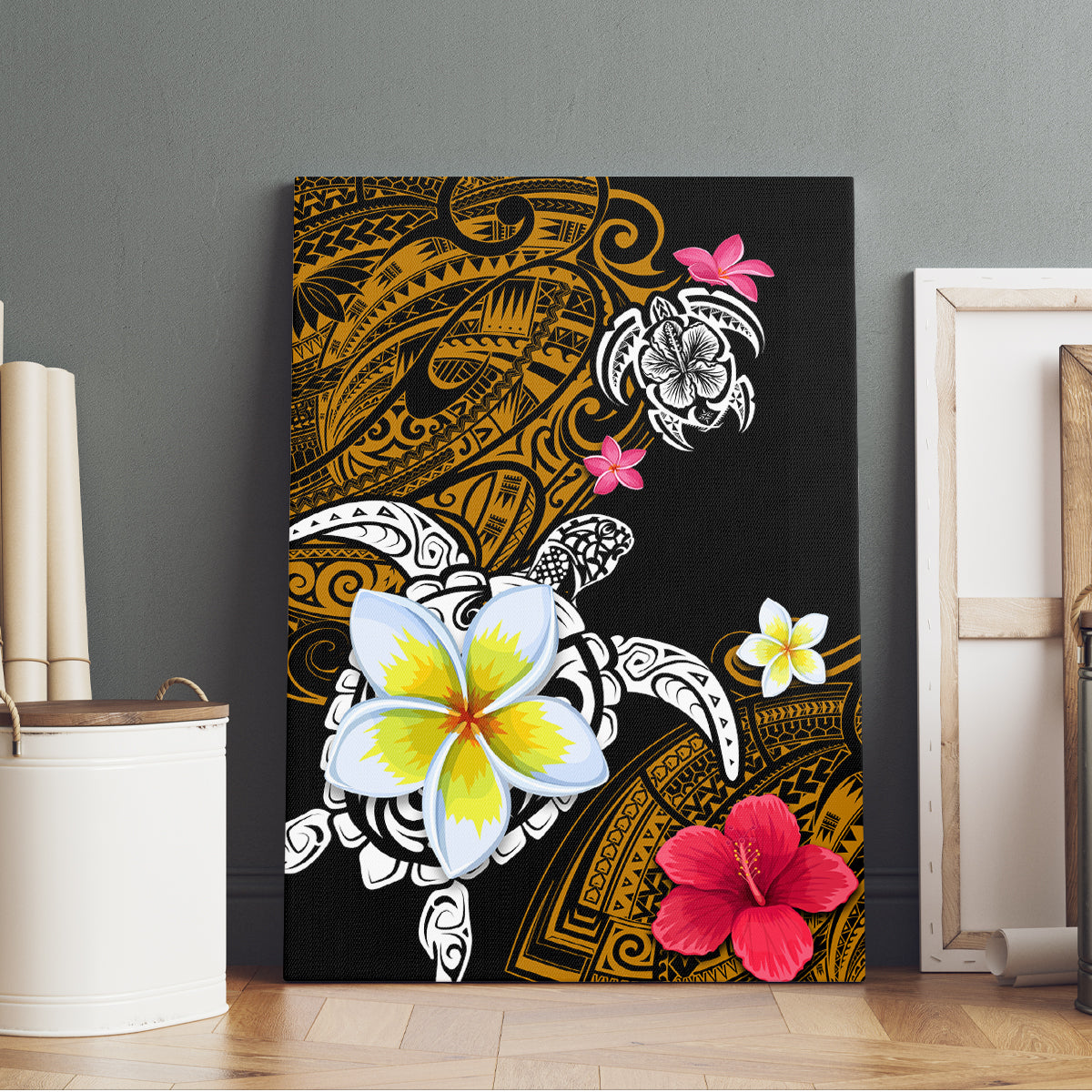 Hawaii Turtle and Tropical Flower Canvas Wall Art Polynesian Pattern LT03 - Polynesian Pride