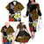 Hawaii Turtle and Tropical Flower Family Matching Off The Shoulder Long Sleeve Dress and Hawaiian Shirt Polynesian Pattern