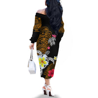 Hawaii Turtle and Tropical Flower Family Matching Off The Shoulder Long Sleeve Dress and Hawaiian Shirt Polynesian Pattern LT03 - Polynesian Pride