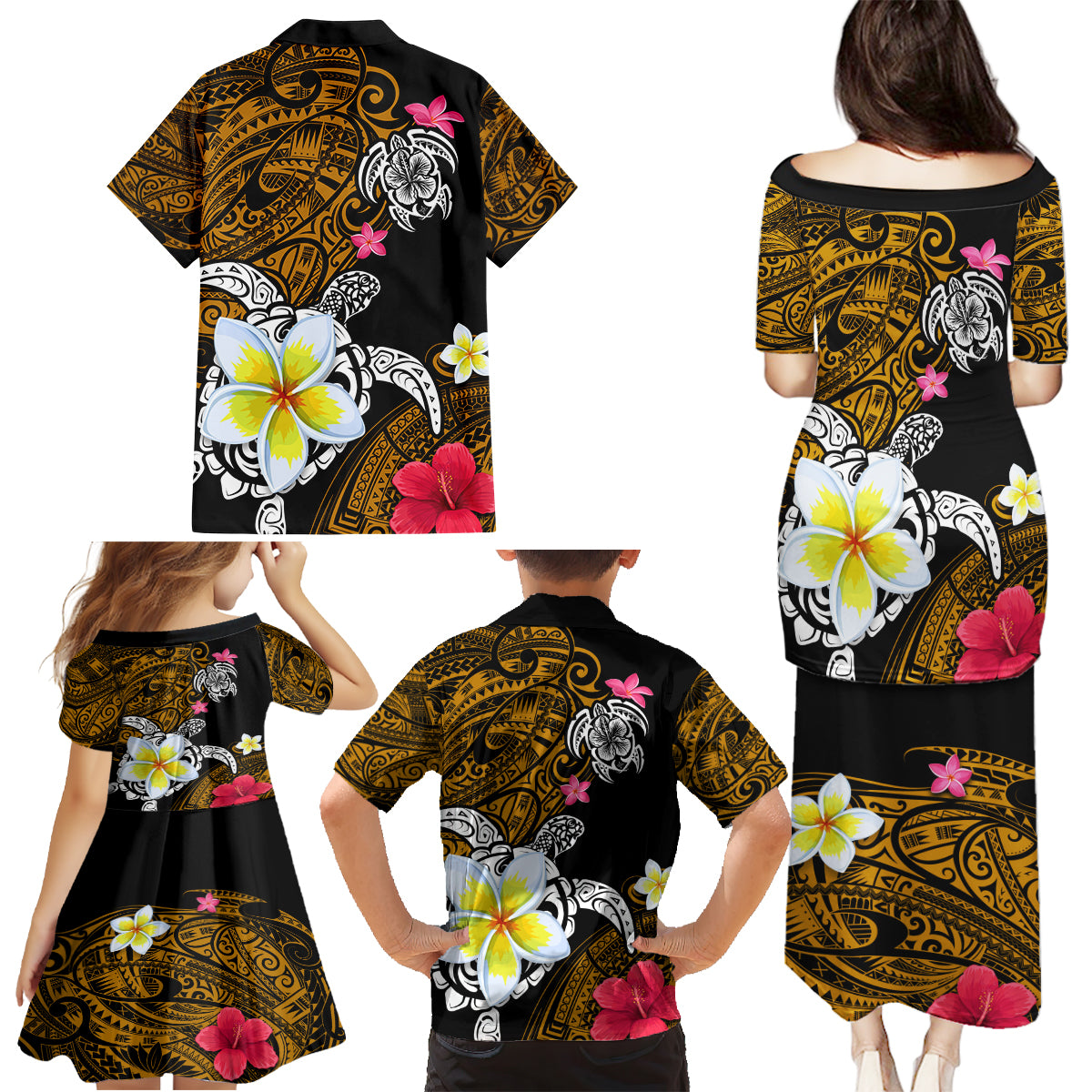 Hawaii Turtle and Tropical Flower Family Matching Puletasi and Hawaiian Shirt Polynesian Pattern LT03 - Polynesian Pride