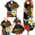 Hawaii Turtle and Tropical Flower Family Matching Summer Maxi Dress and Hawaiian Shirt Polynesian Pattern