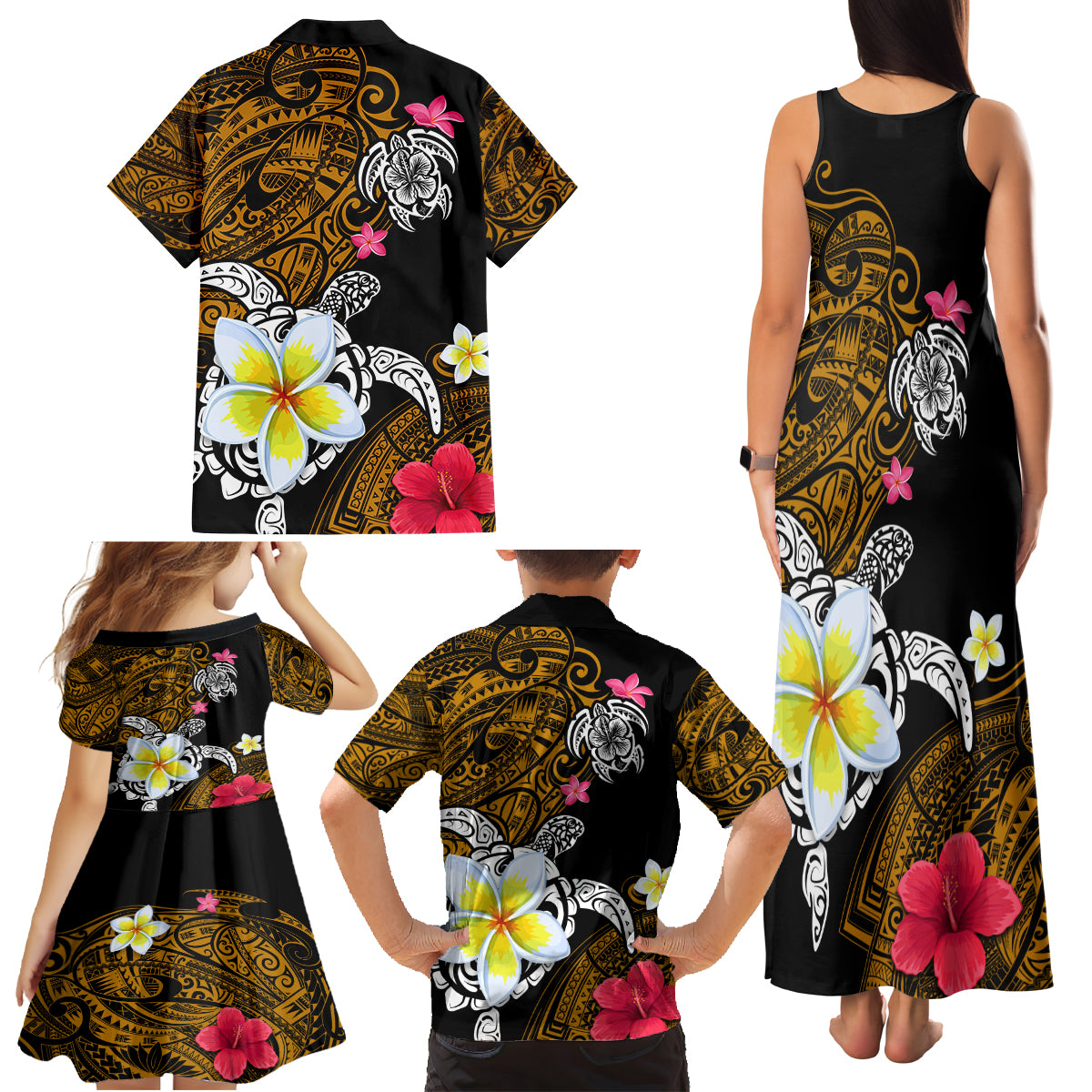 Hawaii Turtle and Tropical Flower Family Matching Tank Maxi Dress and Hawaiian Shirt Polynesian Pattern LT03 - Polynesian Pride