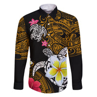 Hawaii Turtle and Tropical Flower Family Matching Tank Maxi Dress and Hawaiian Shirt Polynesian Pattern LT03 Dad's Shirt - Long Sleeve Black - Polynesian Pride