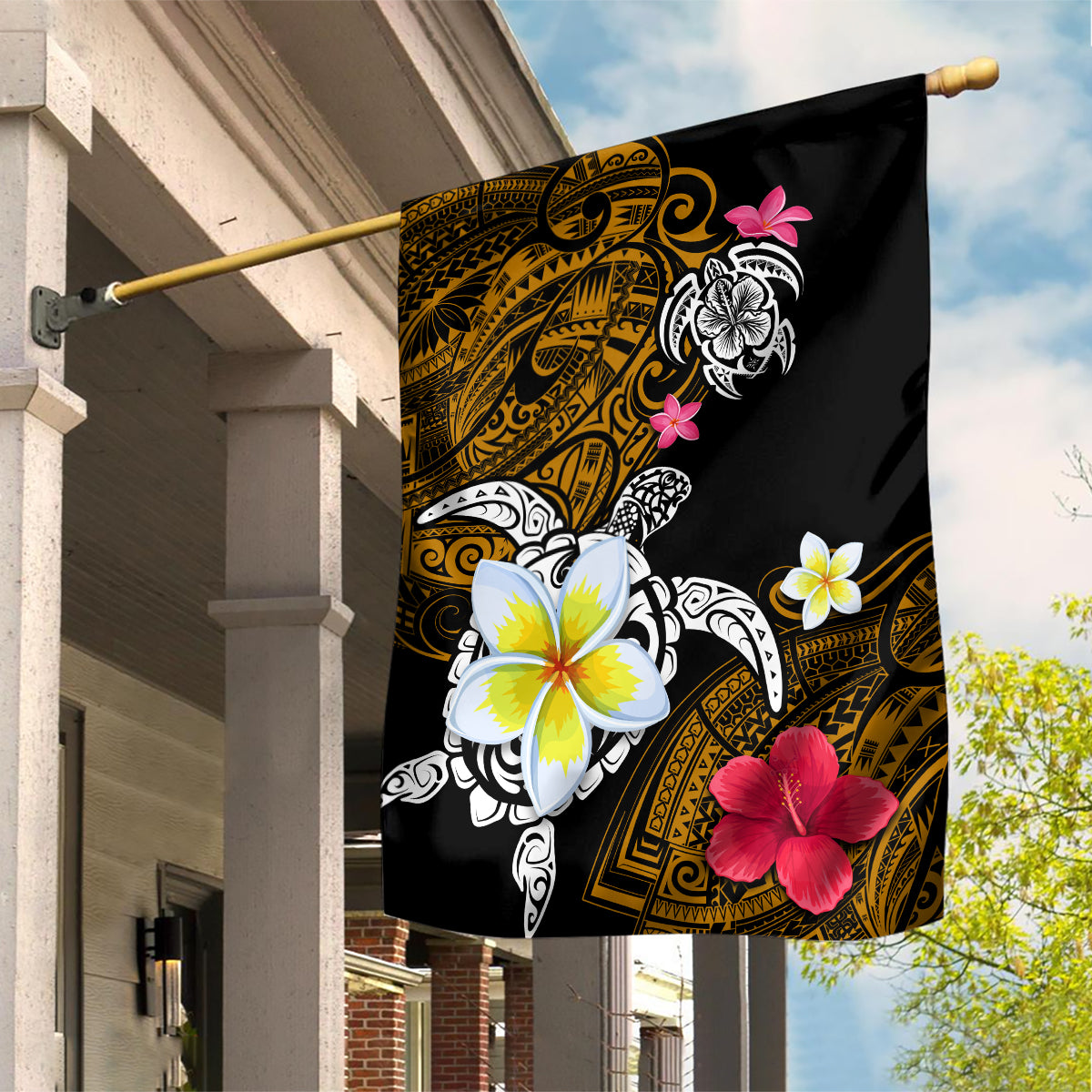 Hawaii Turtle and Tropical Flower Garden Flag Polynesian Pattern LT03 House Flag Black - Polynesian Pride