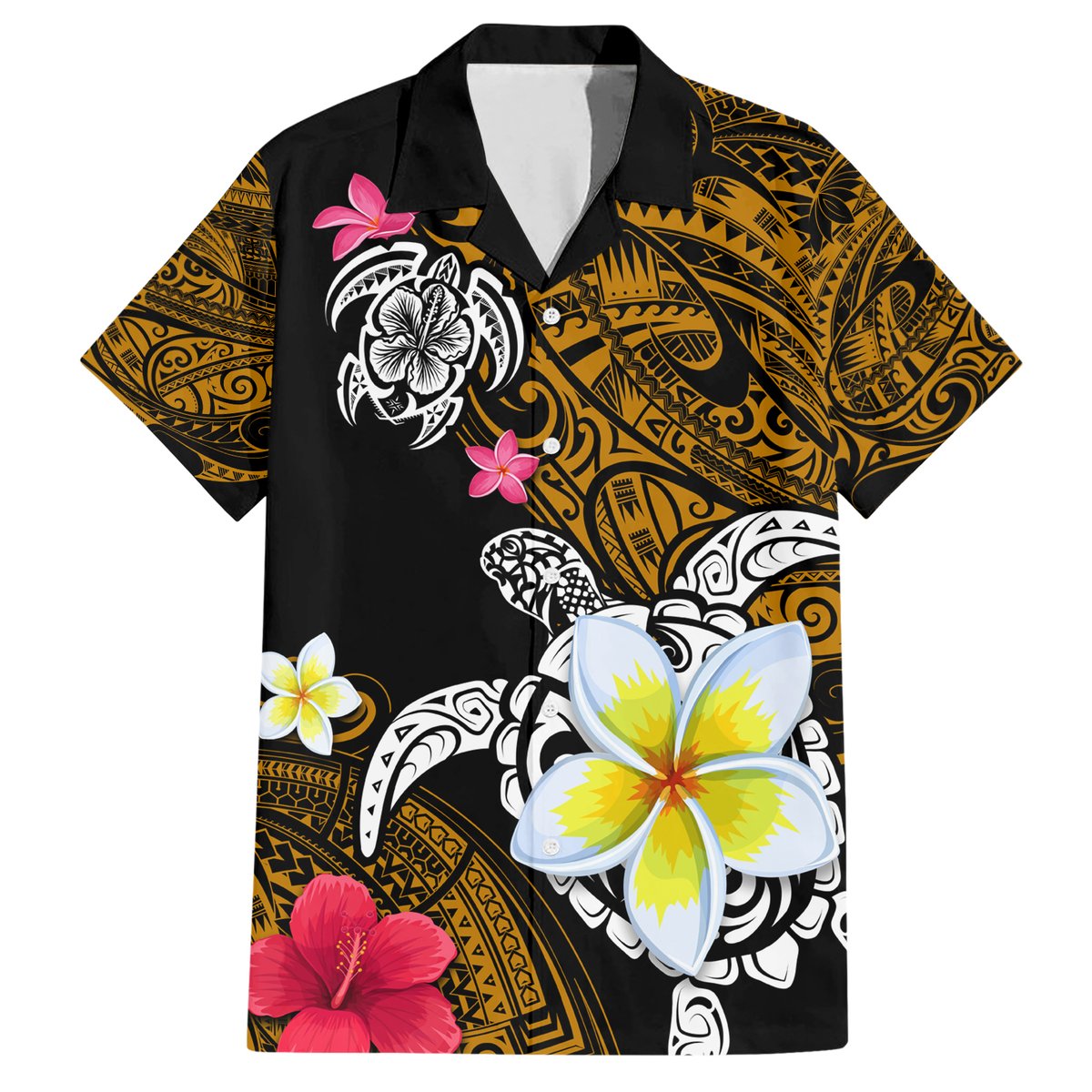 Hawaii Turtle and Tropical Flower Hawaiian Shirt Polynesian Pattern LT03 Black - Polynesian Pride