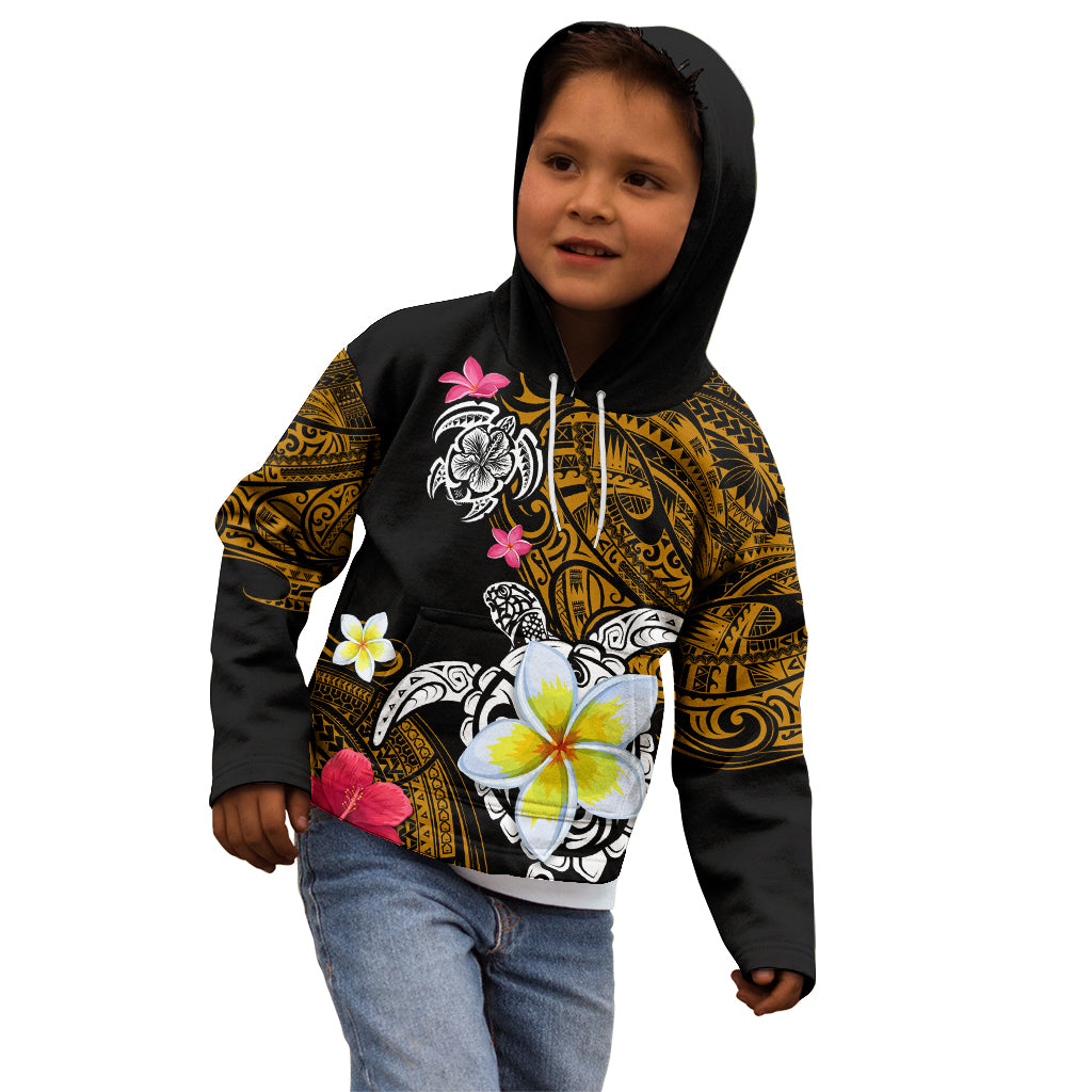 Hawaii Turtle and Tropical Flower Kid Hoodie Polynesian Pattern