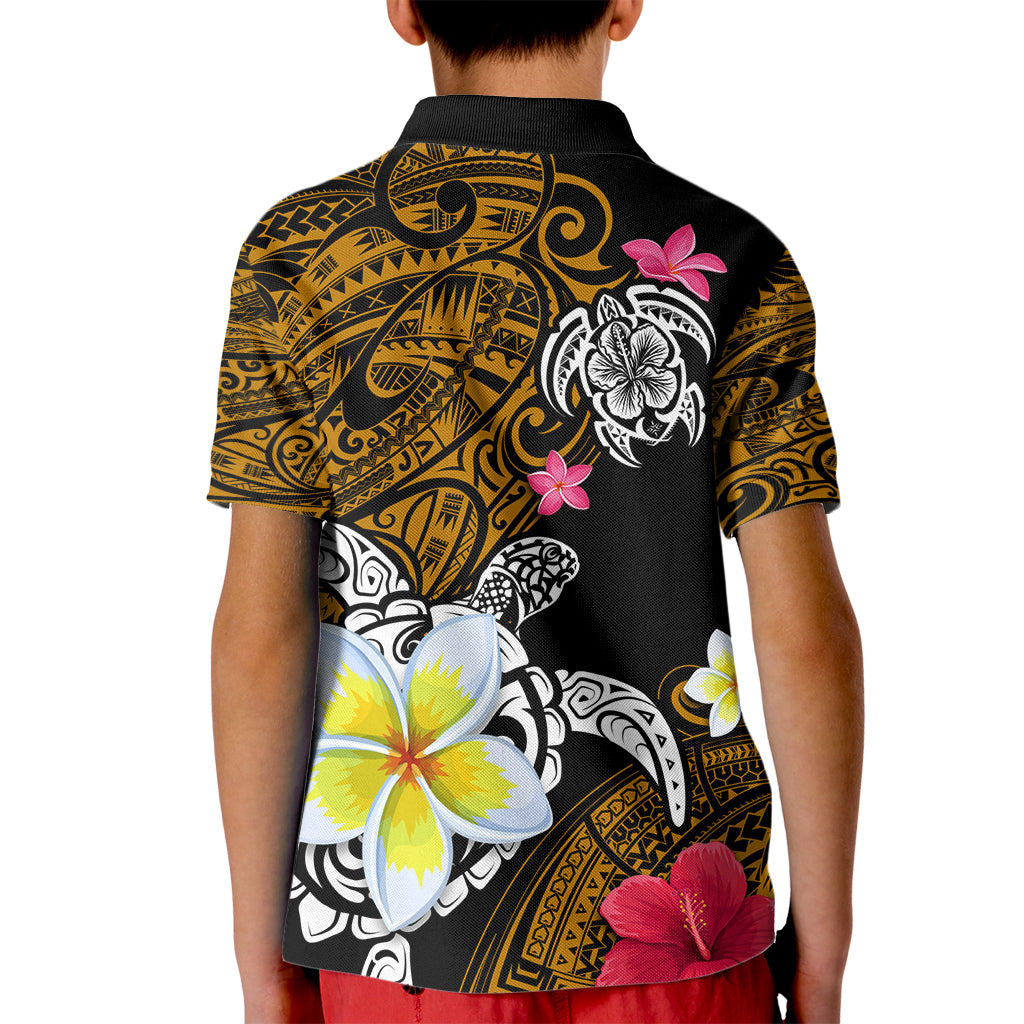 Hawaii Turtle and Tropical Flower Kid Polo Shirt Polynesian Pattern